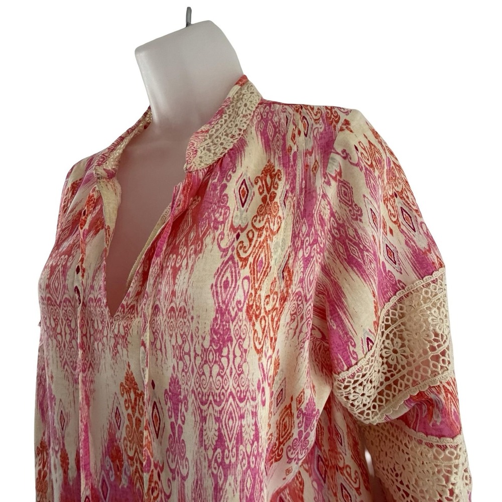 Stella Parker Printed Long Sleeve Top Womens Small Pink Bombay Damask Boho Lace - Picture 4 of 16